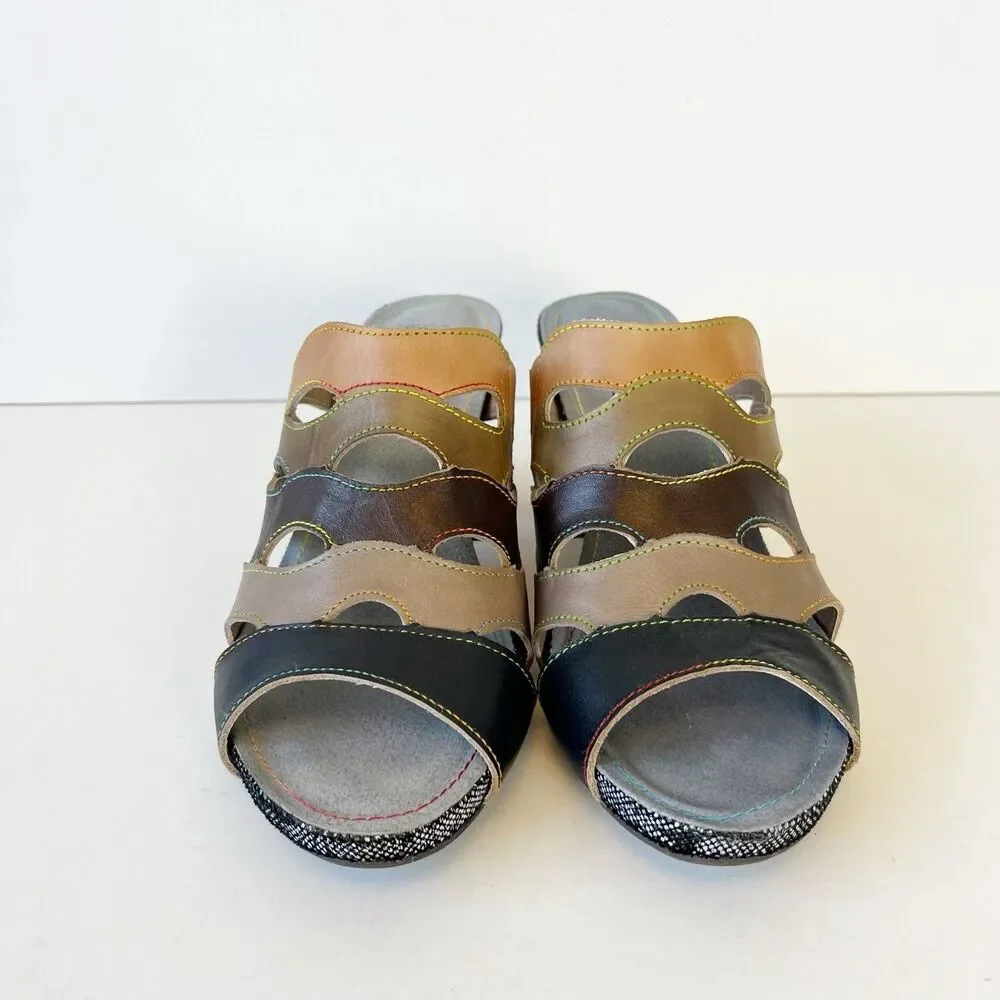 L’Artiste By Springstep Pita Leather Sandals Slip On Artsy Black Multi Sz 8.5/39 - Picture 8 of 14